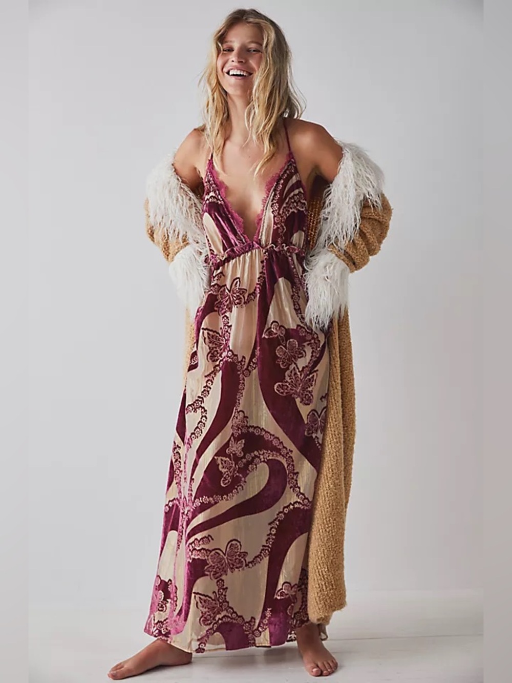 Intimately Free People Bali butterfly burnout slip dress sz sm